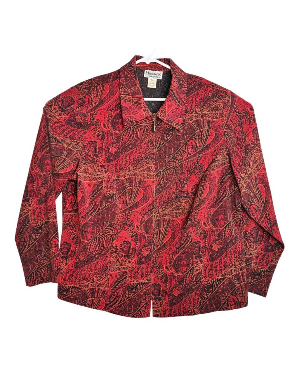 Michael K. Company Jacket 18 Red Black Paisley Zip Up L/S Plus Size Blazer
